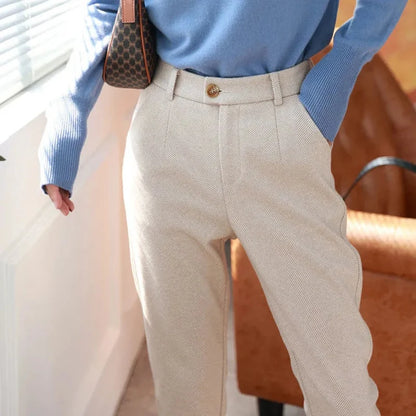 Woolen Pants Women'S Harem Pencil Pants 2026 Autumn Winter High Waisted Casual Suit Pants Office Lady Women Trousers