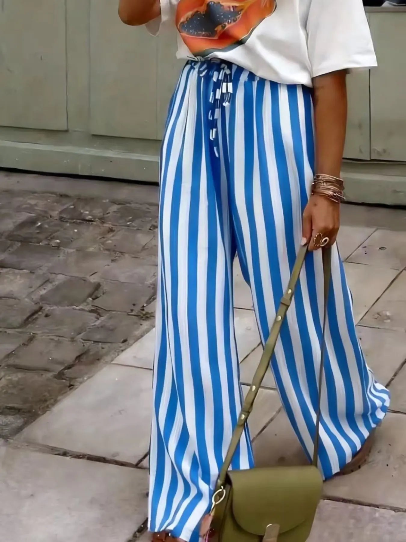 Spring & Fall Fashion New Women'S Drawstring Loose Wide Leg Striped Pants, Comfortable and Stylish Long Trousers for Casual Wear