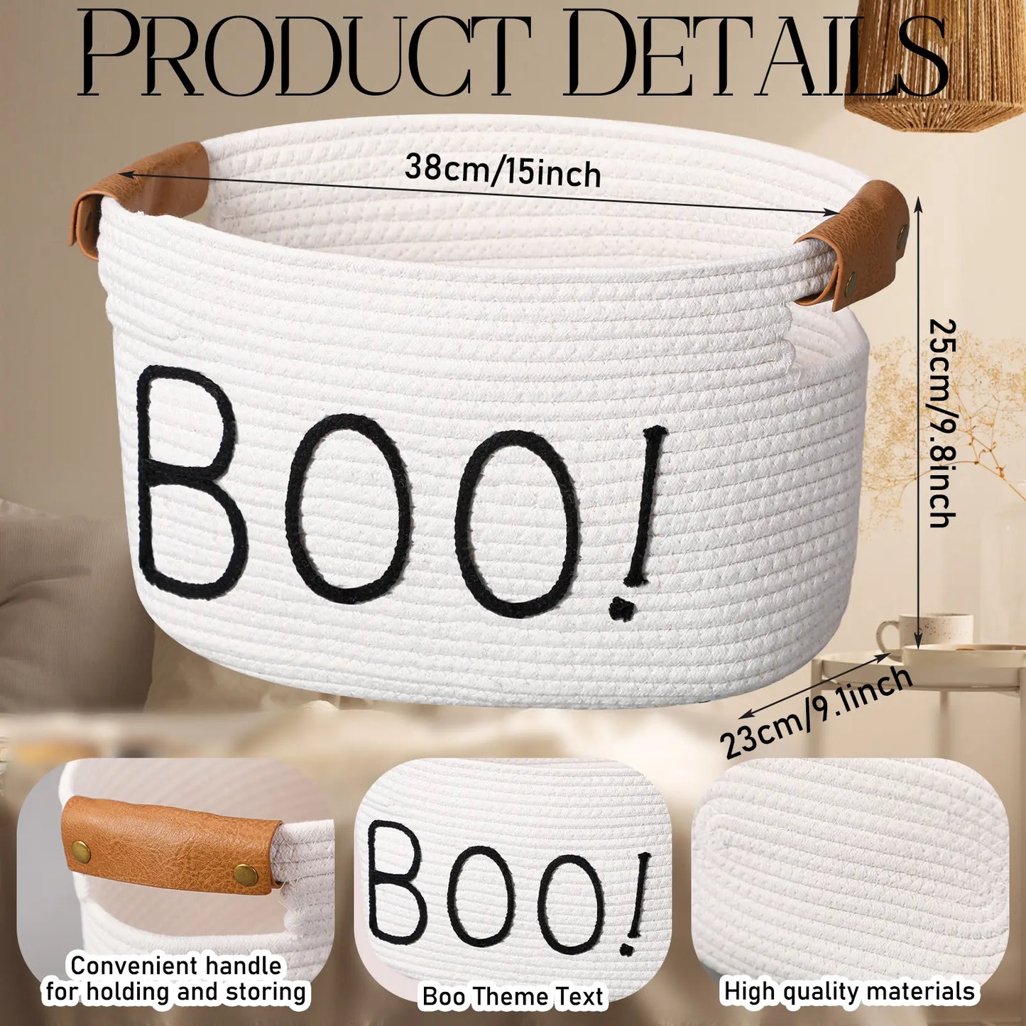 Gejoy Large Boo Basket with Handles for Halloween Spooky Face Boo Basket Cute Halloween Boo Basket Boo Woven Trick or Treat Gift Organizer for Halloween Party Favors, Spooky Gift Basket for Girlfriends Adults Her Bestie Teens Boyfriends Girls Sister Mom