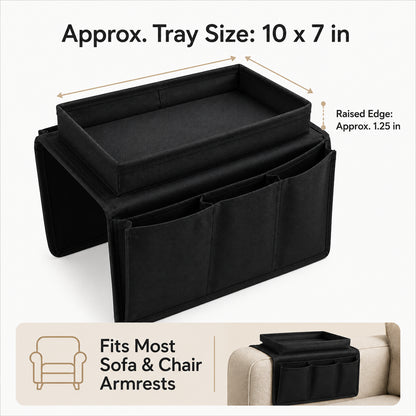 Sofa Armrest Organizer Remote Control Holder Couch Caddy Tray Table Black