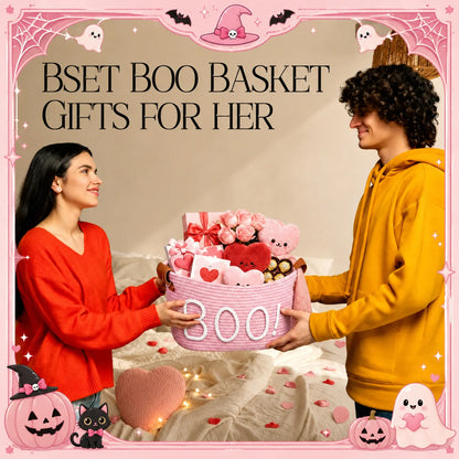 Gejoy Large Boo Basket with Handles for Halloween Spooky Face Boo Basket Cute Halloween Boo Basket Boo Woven Trick or Treat Gift Organizer for Halloween Party Favors, Spooky Gift Basket for Girlfriends Adults Her Bestie Teens Boyfriends Girls Sister Mom