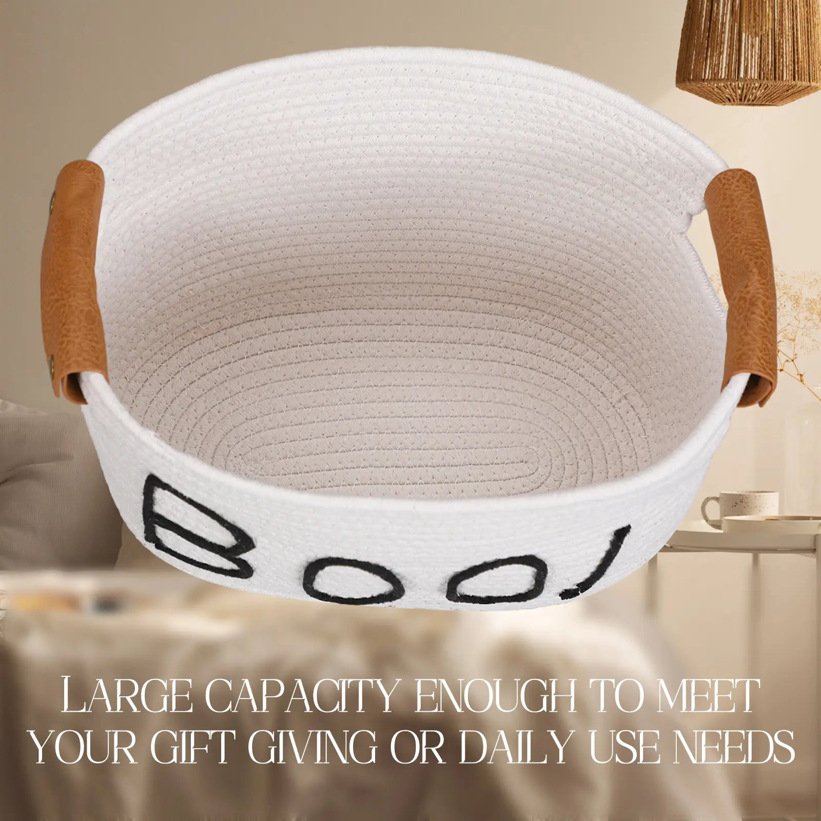 Gejoy Large Boo Basket with Handles for Halloween Spooky Face Boo Basket Cute Halloween Boo Basket Boo Woven Trick or Treat Gift Organizer for Halloween Party Favors, Spooky Gift Basket for Girlfriends Adults Her Bestie Teens Boyfriends Girls Sister Mom