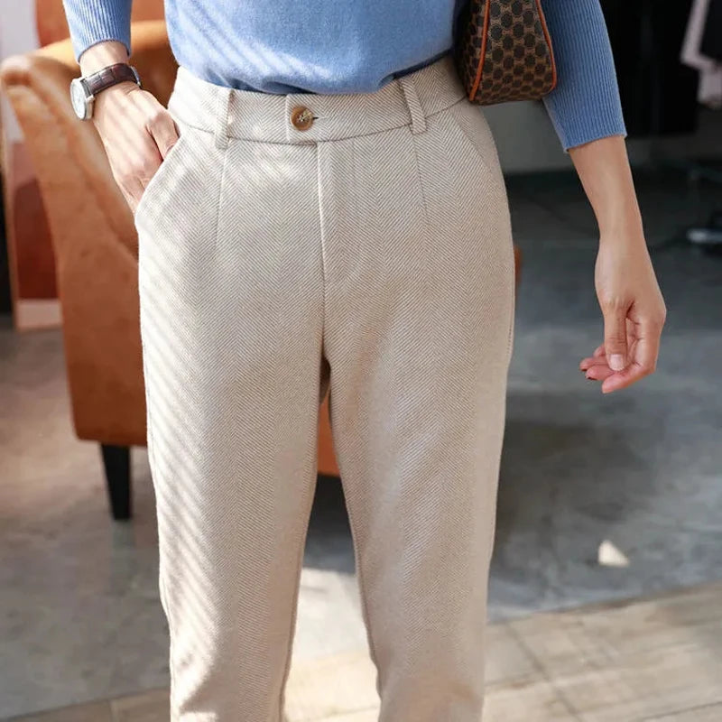 Woolen Pants Women'S Harem Pencil Pants 2026 Autumn Winter High Waisted Casual Suit Pants Office Lady Women Trousers