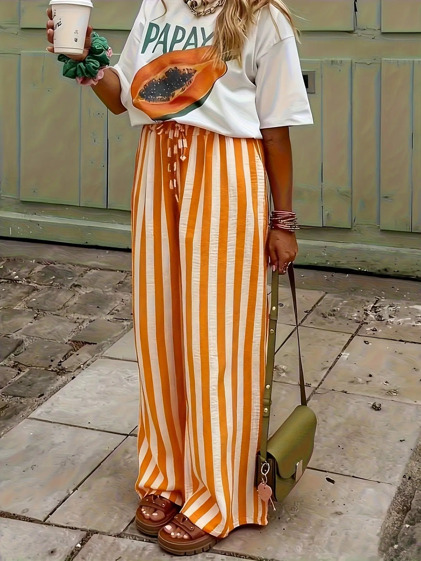 Spring & Fall Fashion New Women'S Drawstring Loose Wide Leg Striped Pants, Comfortable and Stylish Long Trousers for Casual Wear