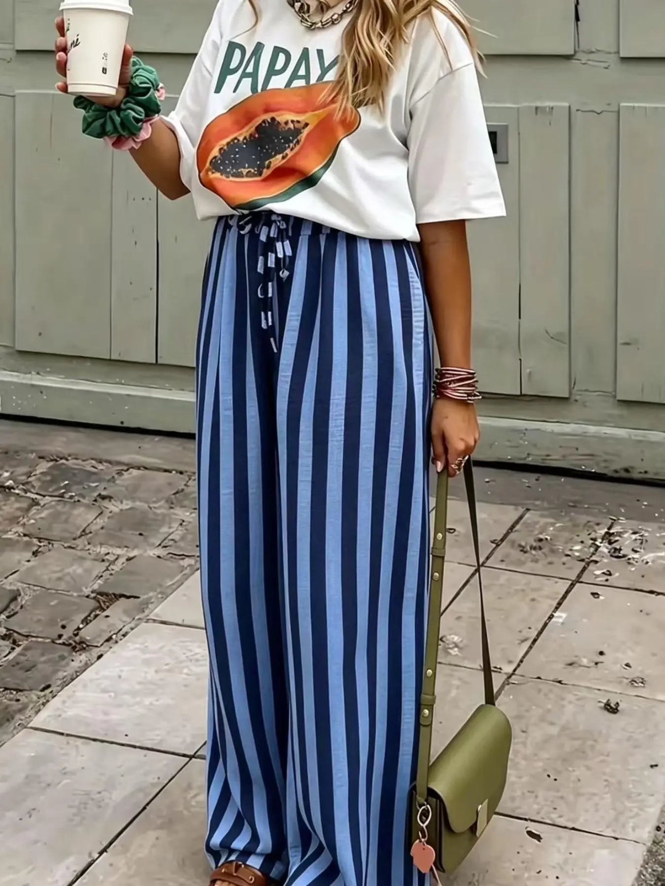 Spring & Fall Fashion New Women'S Drawstring Loose Wide Leg Striped Pants, Comfortable and Stylish Long Trousers for Casual Wear