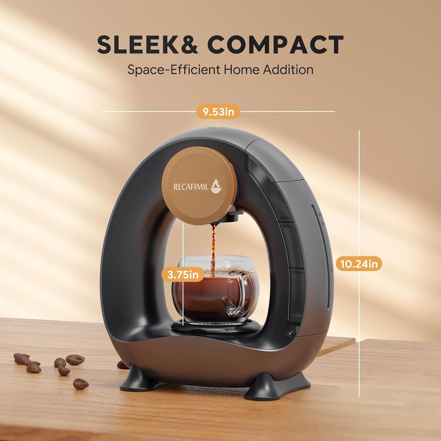 Single Serve Coffee Maker for K Cup Pod and Coffee Grounds /Tea, Fast Brew in 2 Minutes, 2 in 1 One Button Coffee Machine 4-8 Oz Brew Sizes, Stylish＆Compact for Home, Office, RV and Dorm, Black