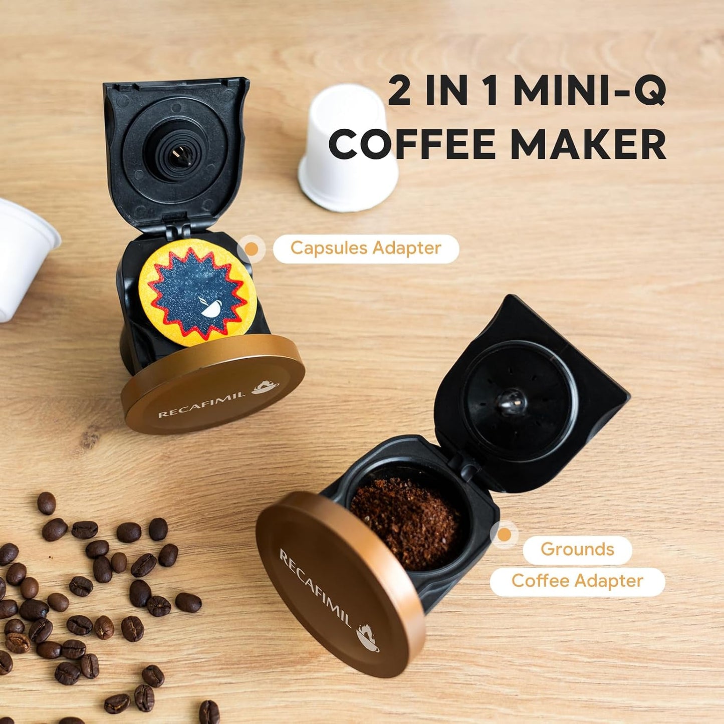 Single Serve Coffee Maker for K Cup Pod and Coffee Grounds /Tea, Fast Brew in 2 Minutes, 2 in 1 One Button Coffee Machine 4-8 Oz Brew Sizes, Stylish＆Compact for Home, Office, RV and Dorm, Black