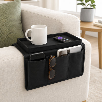 Sofa Armrest Organizer Remote Control Holder Couch Caddy Tray Table Black